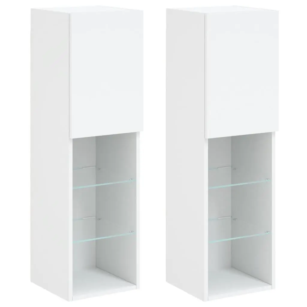 Wall-Mounted Storage Unit White TV Cabinet RGB LED Lights Engineered Wood 30.5x30x102cm 2 Piece