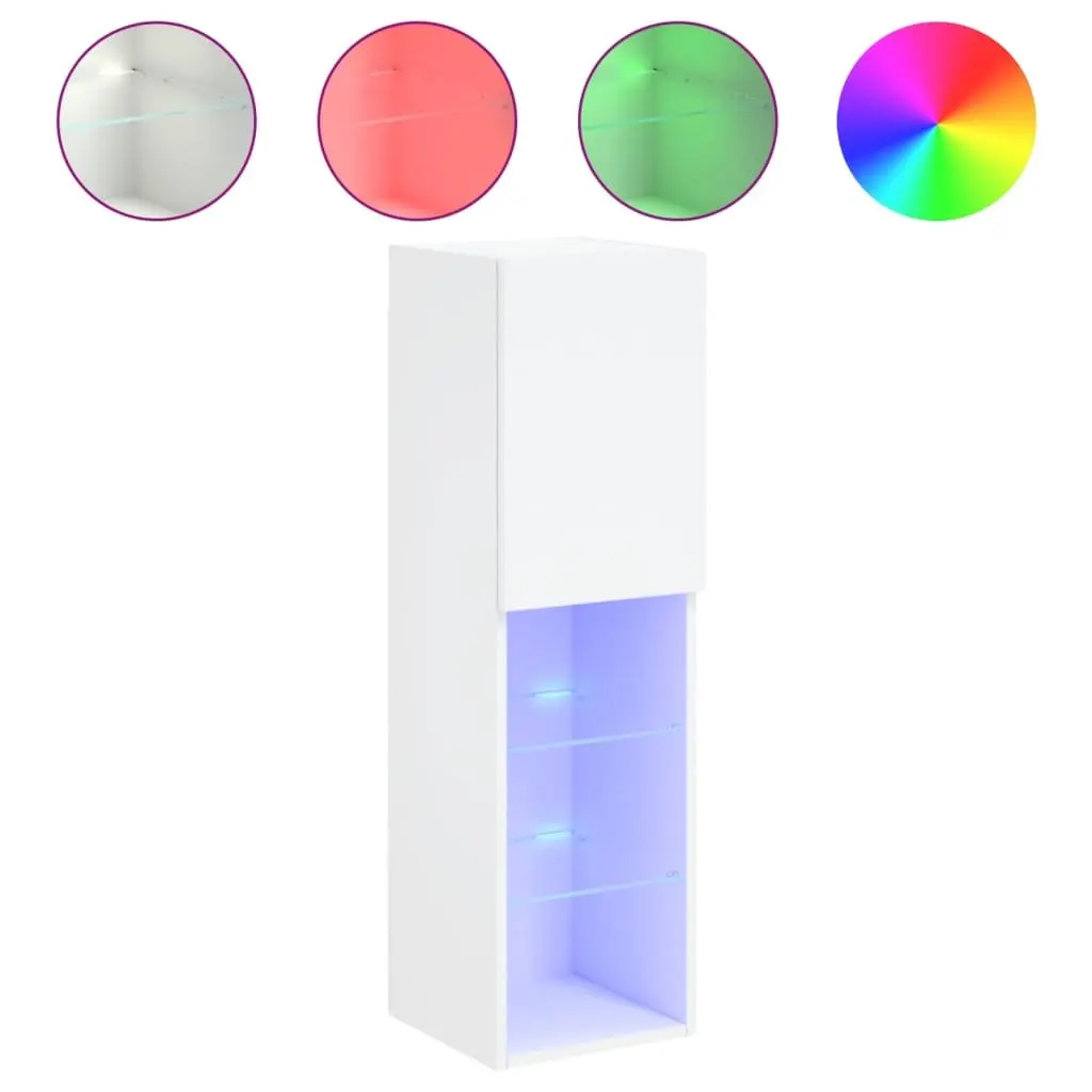 Wall-Mounted Storage Unit White TV Cabinet RGB LED Lights Engineered Wood 30.5x30x102cm 2 Piece