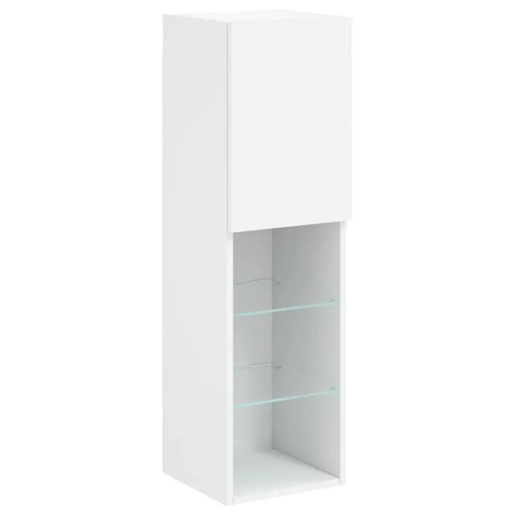 Wall-Mounted Storage Unit White TV Cabinet RGB LED Lights Engineered Wood 30.5x30x102cm 2 Piece
