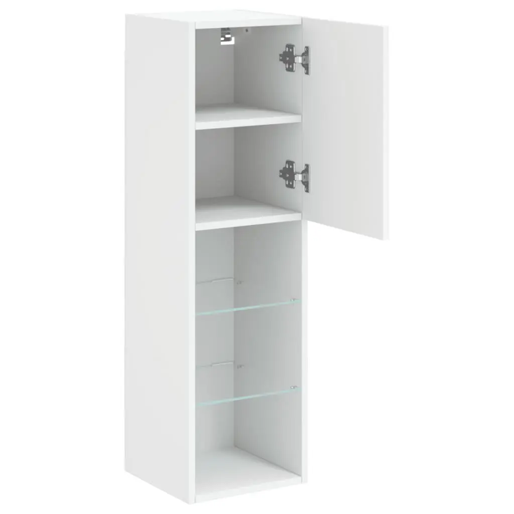 Wall-Mounted Storage Unit White TV Cabinet RGB LED Lights Engineered Wood 30.5x30x102cm 2 Piece
