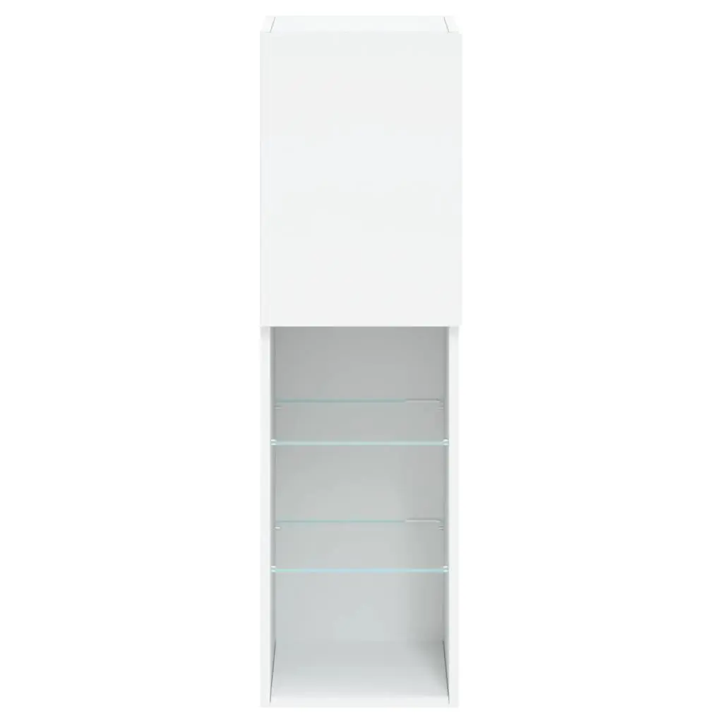 Wall-Mounted Storage Unit White TV Cabinet RGB LED Lights Engineered Wood 30.5x30x102cm 2 Piece