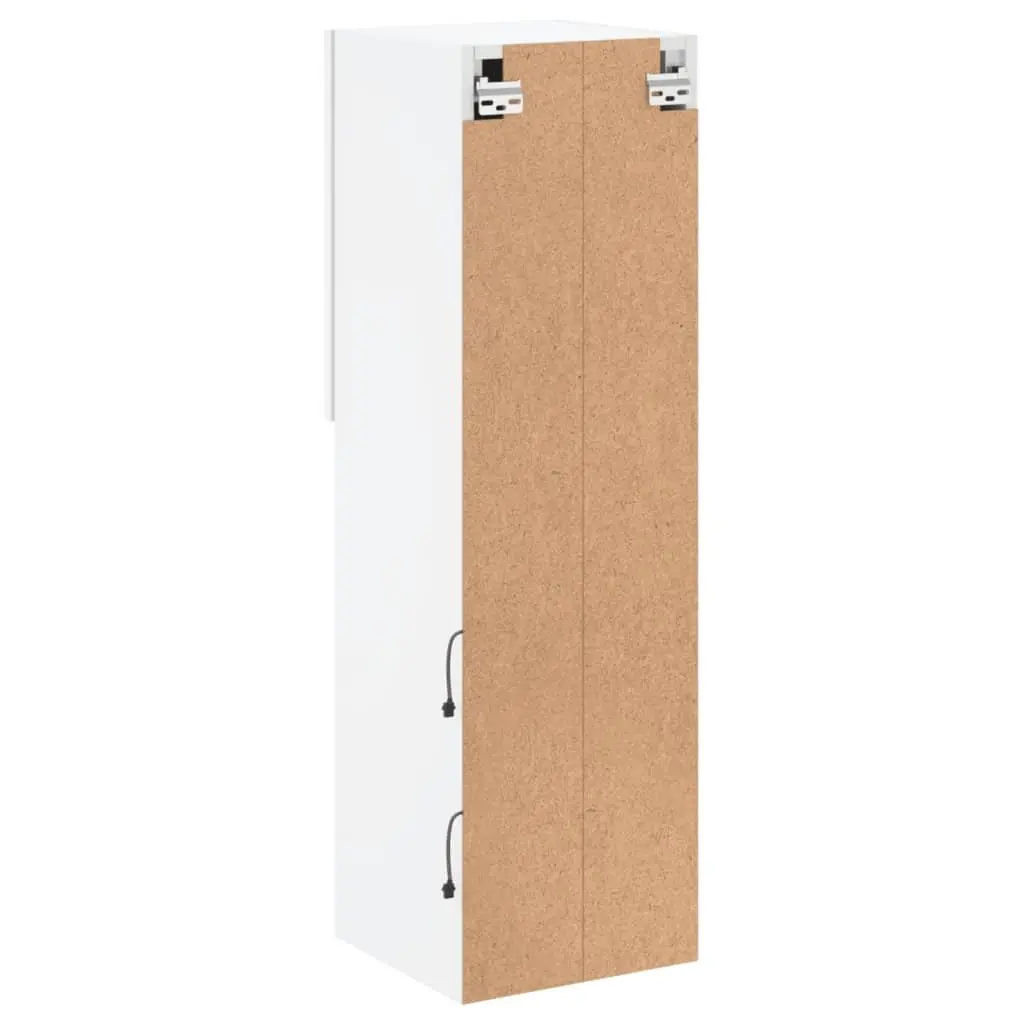Wall-Mounted Storage Unit White TV Cabinet RGB LED Lights Engineered Wood 30.5x30x102cm 2 Piece