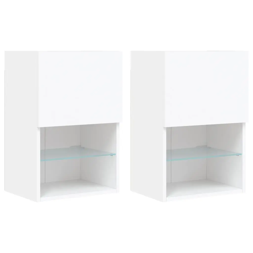 TV Cabinet Engineered Wood Wall-Mounted Media Storage Unit 40.5x30x60cm White with RGB LED Lights 2 Piece