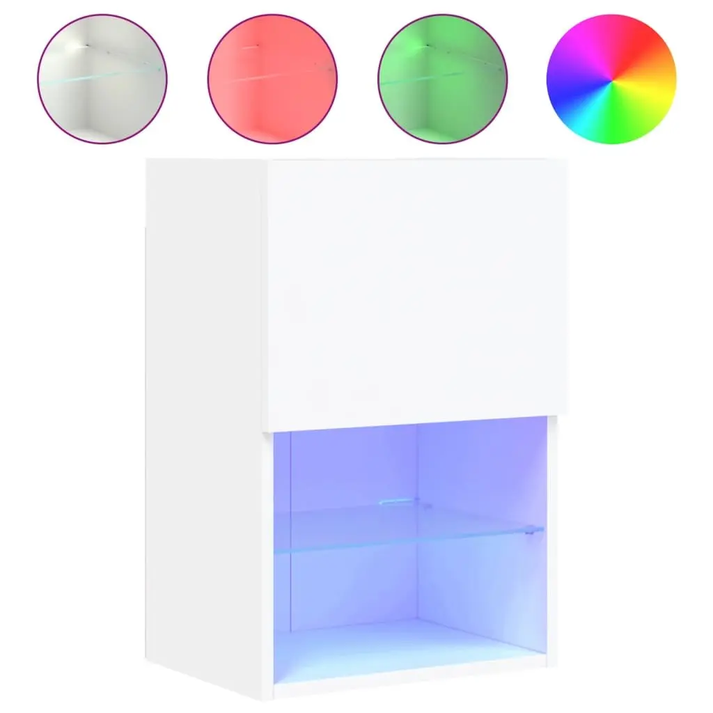 TV Cabinet Engineered Wood Wall-Mounted Media Storage Unit 40.5x30x60cm White with RGB LED Lights 2 Piece