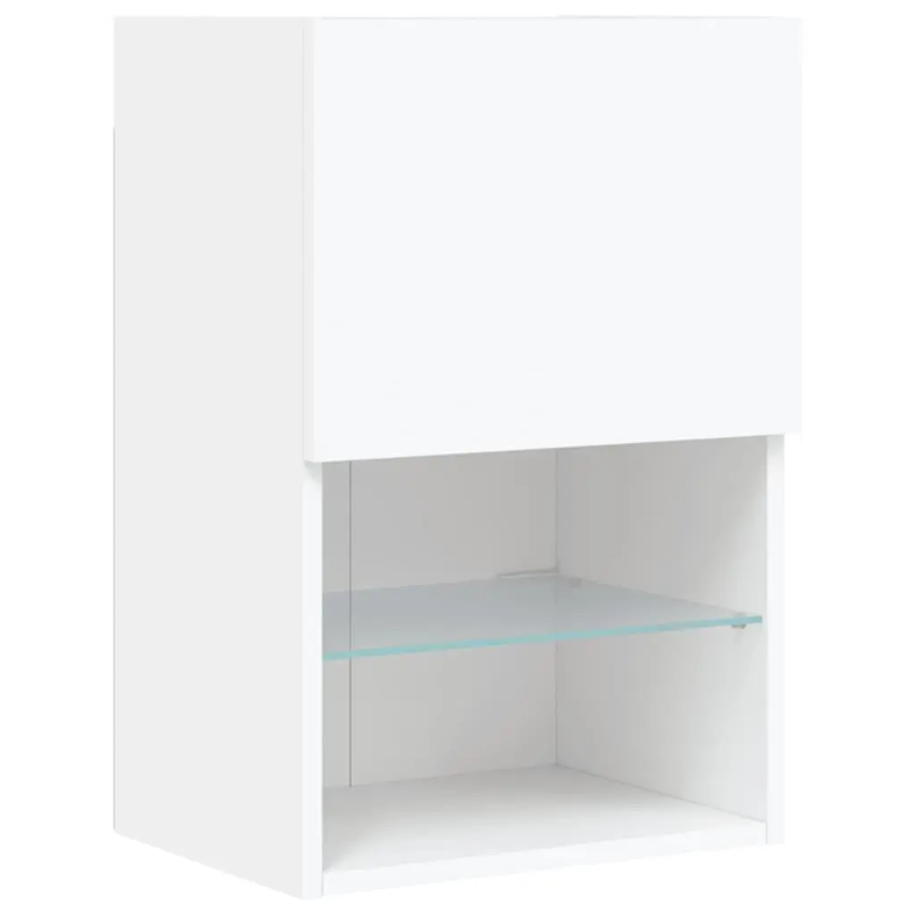 TV Cabinet Engineered Wood Wall-Mounted Media Storage Unit 40.5x30x60cm White with RGB LED Lights 2 Piece