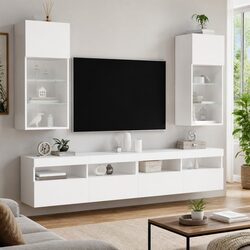 TV Cabinets with RGB LED Lights Wall-Mounted Storage Units 40.5x30x90cm White