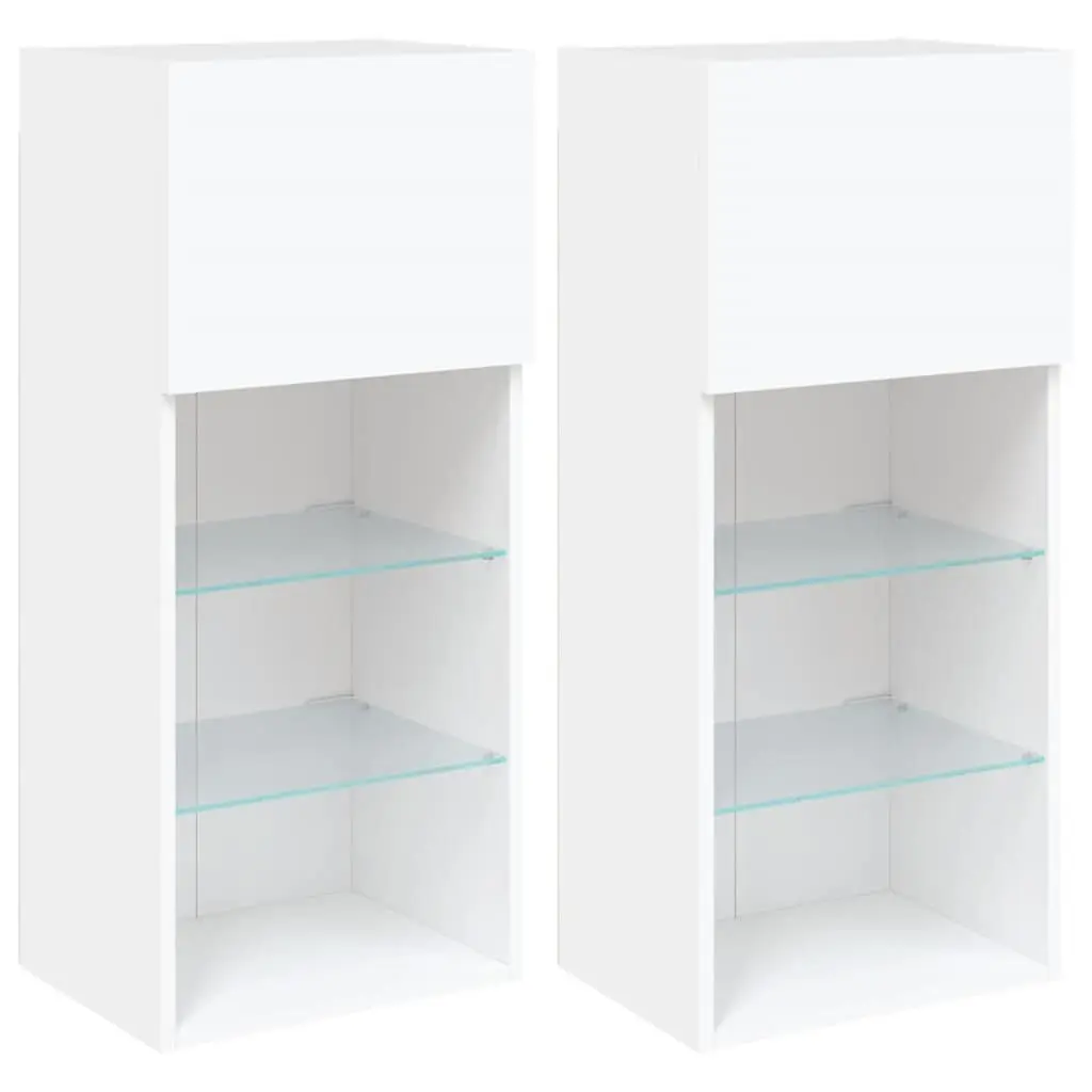 TV Cabinets Engineered Wood Wall-Mounted 40.5x30x90cm White RGB LED Lights Set of 2