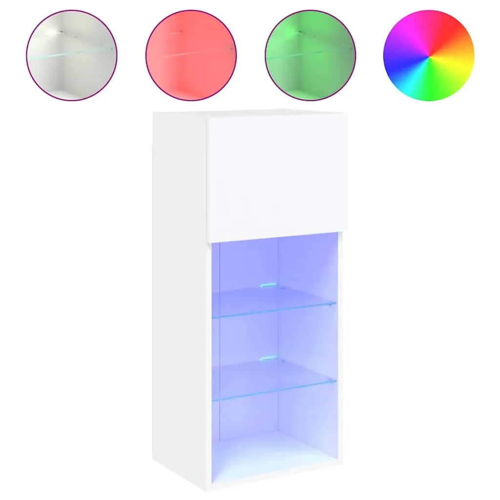 TV Cabinets Engineered Wood Wall-Mounted 40.5x30x90cm White RGB LED Lights Set of 2