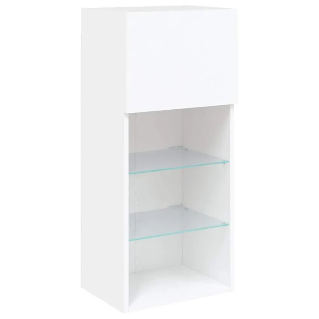 TV Cabinets Engineered Wood Wall-Mounted 40.5x30x90cm White RGB LED Lights Set of 2