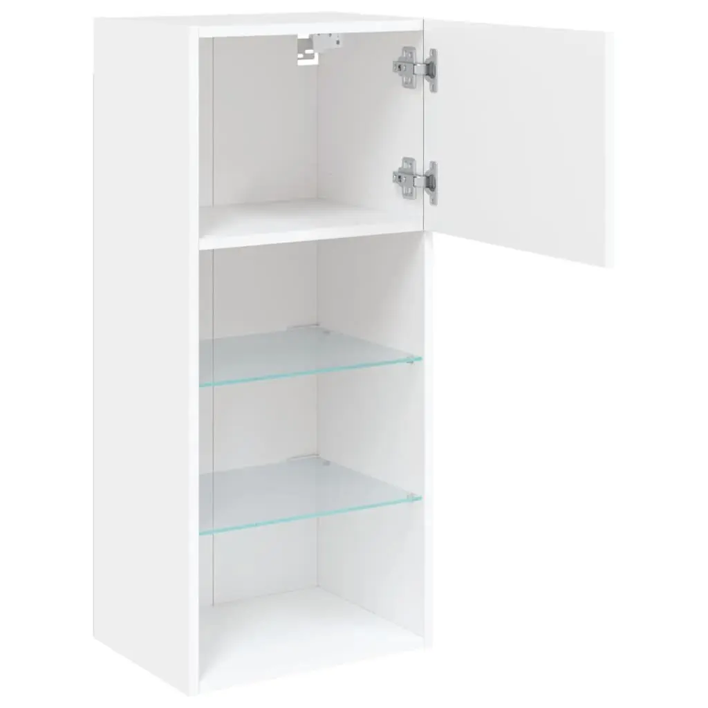 TV Cabinets Engineered Wood Wall-Mounted 40.5x30x90cm White RGB LED Lights Set of 2