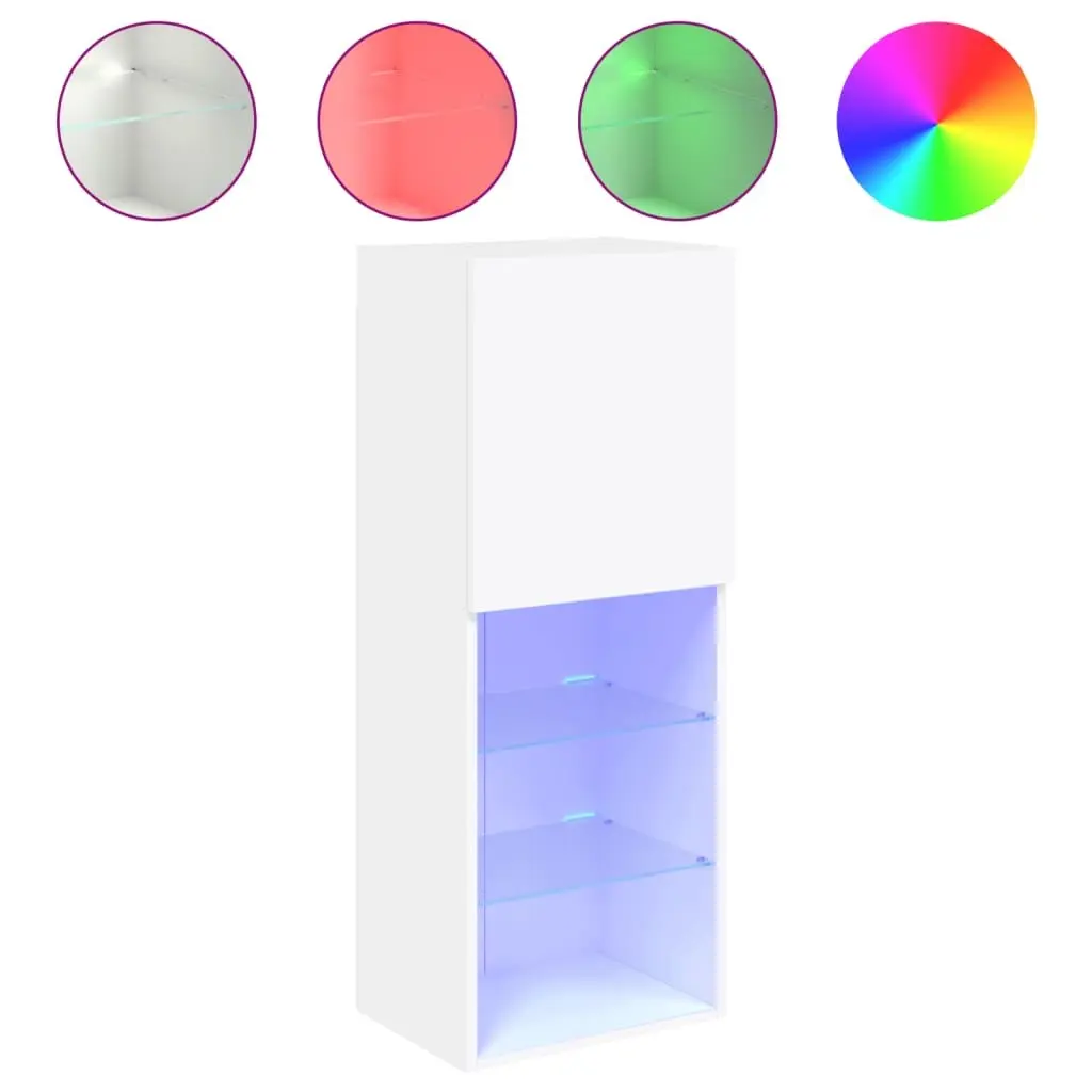 TV Cabinet with RGB LED Lights White Wall-Mounted Entertainment Unit Storage