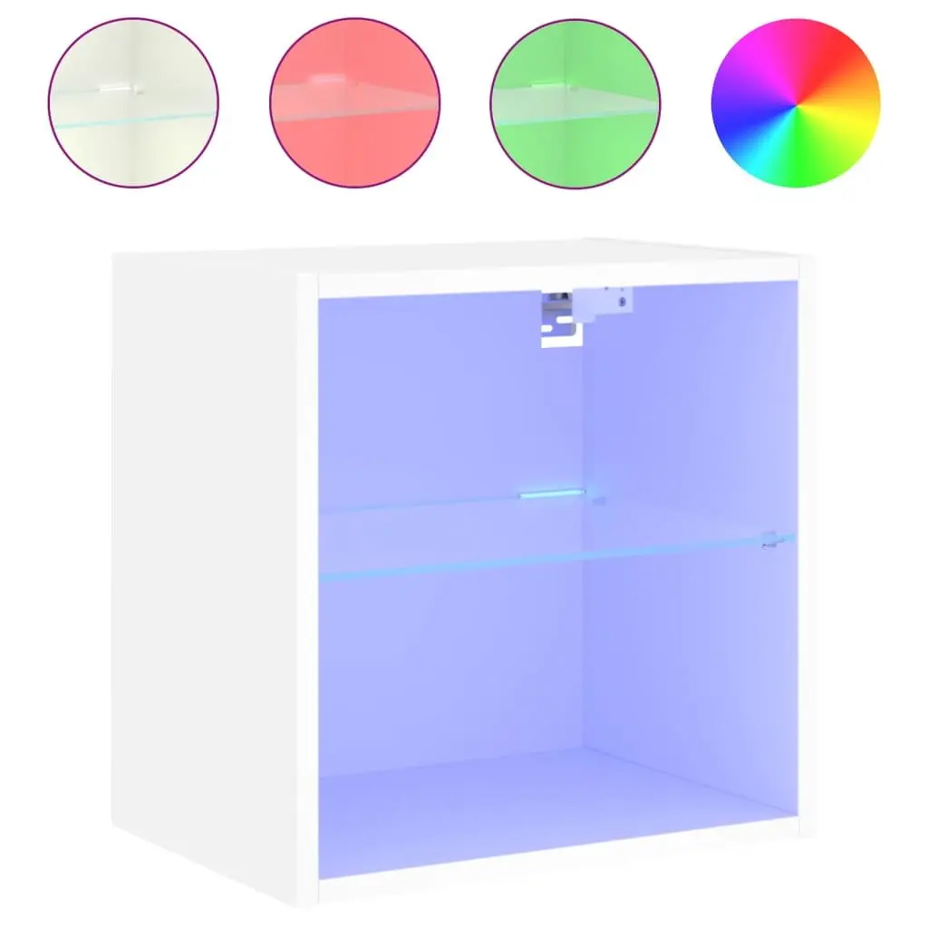 Bedside Cabinet Wall-mounted Engineered Wood White with RGB LED Lights