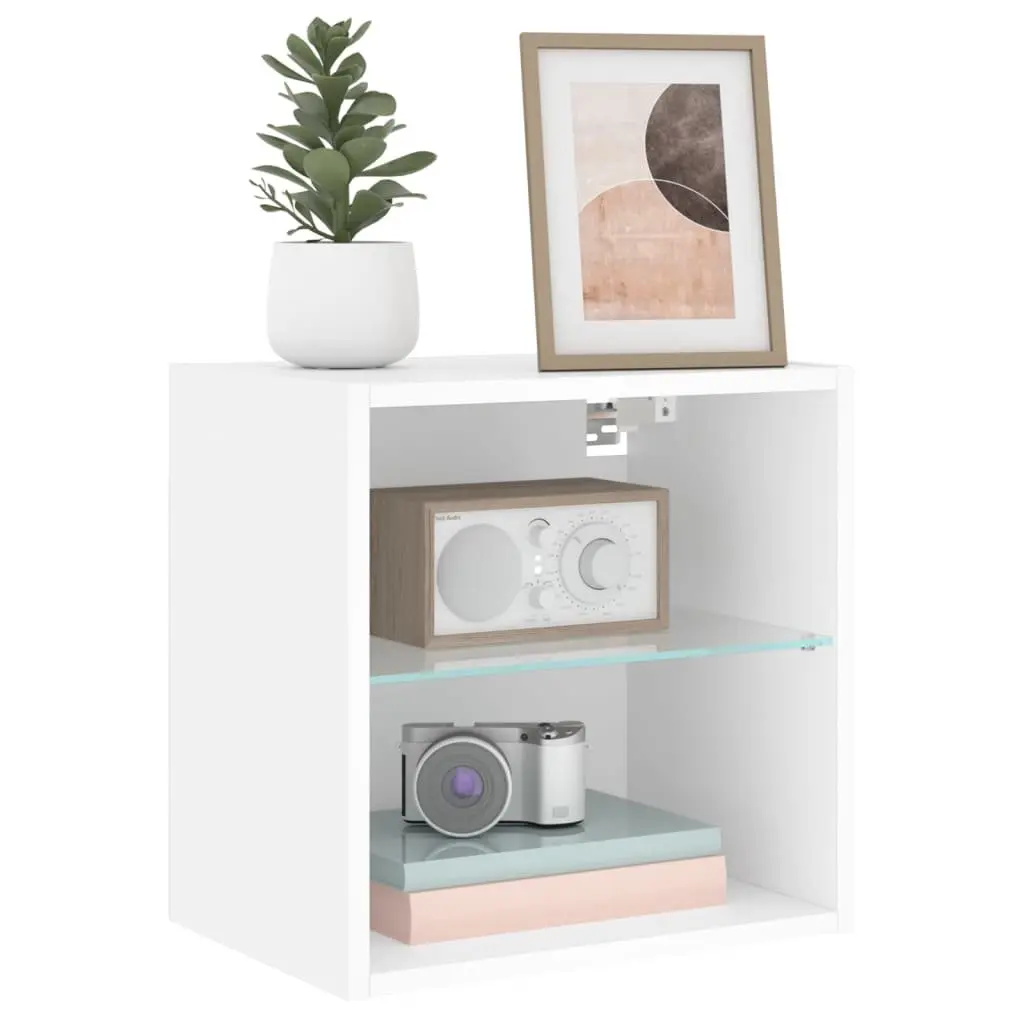 Bedside Cabinet Wall-mounted Engineered Wood White with RGB LED Lights