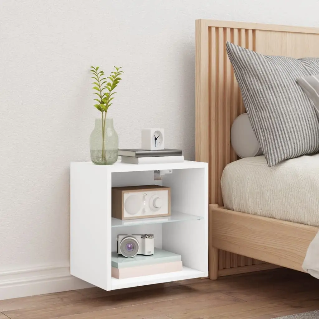 Bedside Cabinet Wall-mounted Engineered Wood White with RGB LED Lights