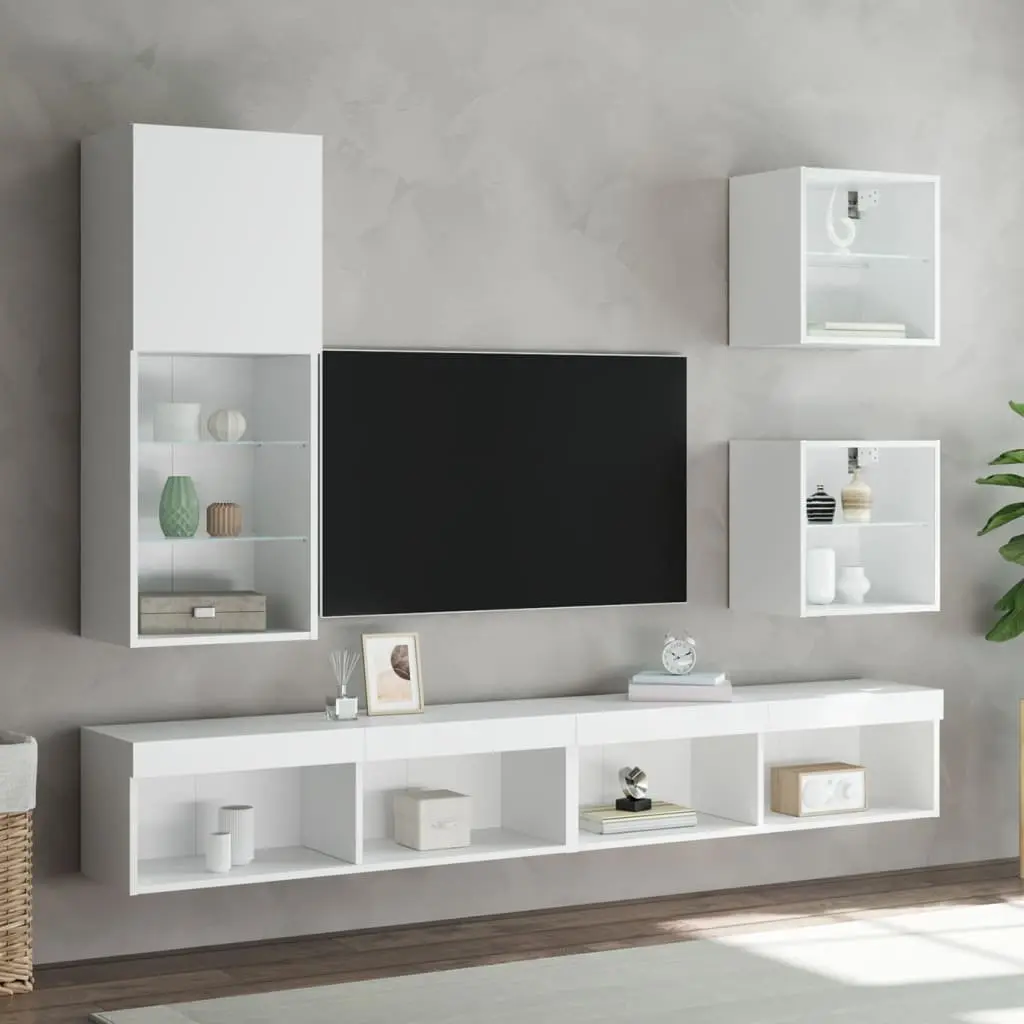 Bedside Cabinet Wall-mounted Engineered Wood White with RGB LED Lights