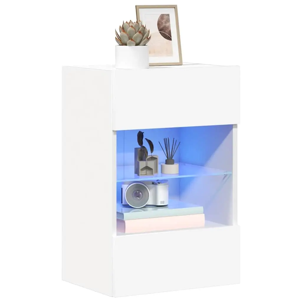 Wall Cabinets with RGB LED Lights TV Unit 2 pcs White 40x30x60.5 cm Storage