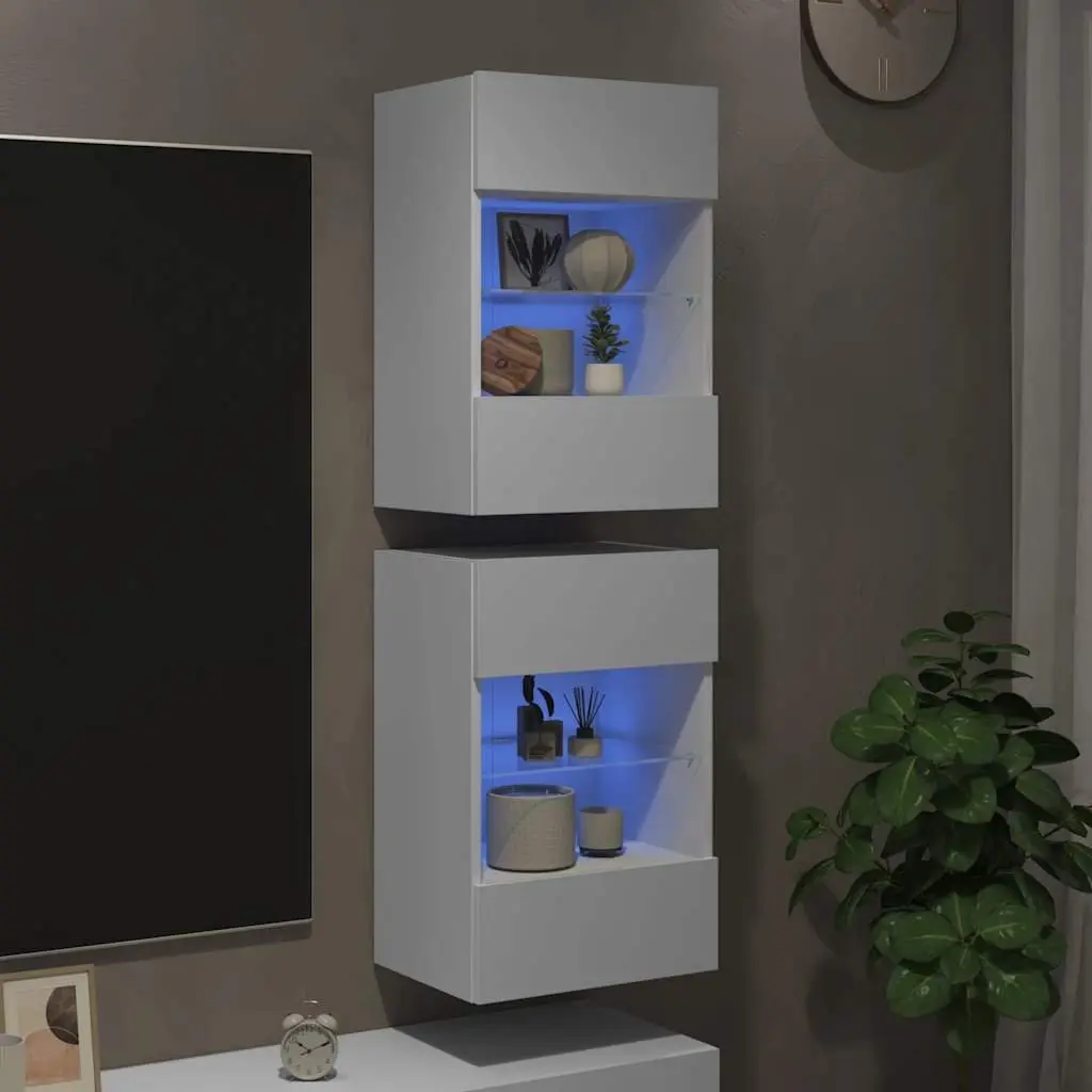 Wall Cabinets with RGB LED Lights TV Unit 2 pcs White 40x30x60.5 cm Storage