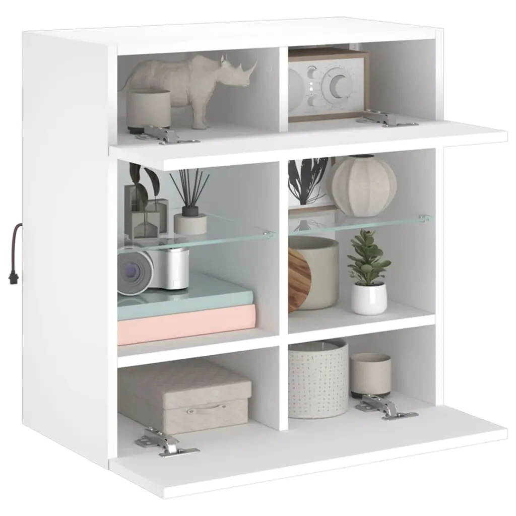 White TV Wall Cabinet Floating Shelves RGB LED Lights Media Unit Storage