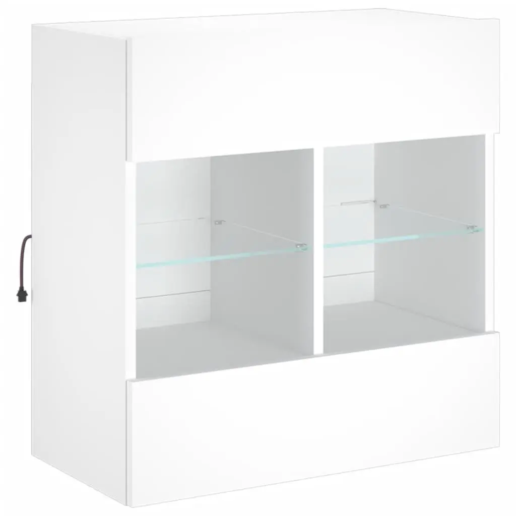 White TV Wall Cabinet Floating Shelves RGB LED Lights Media Unit Storage