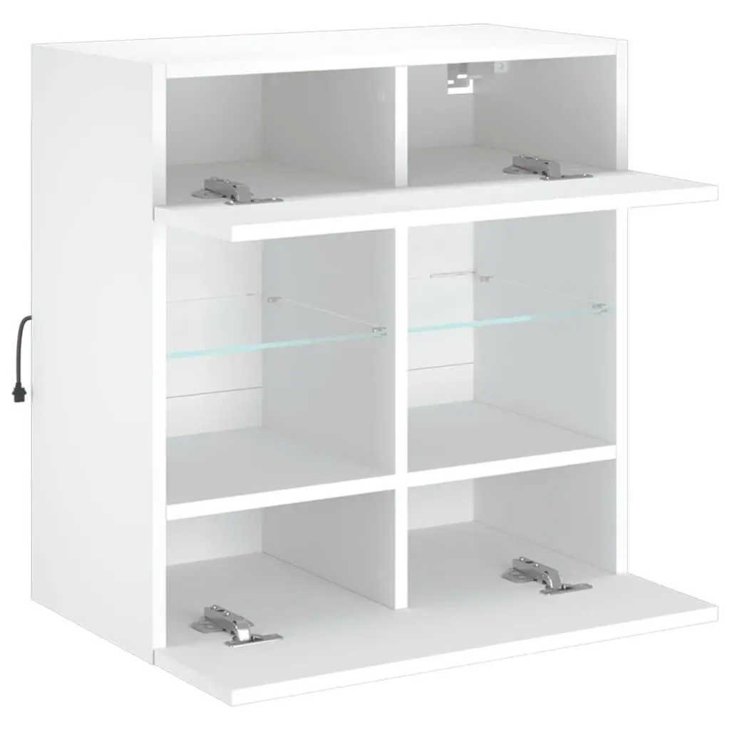 White TV Wall Cabinet Floating Shelves RGB LED Lights Media Unit Storage