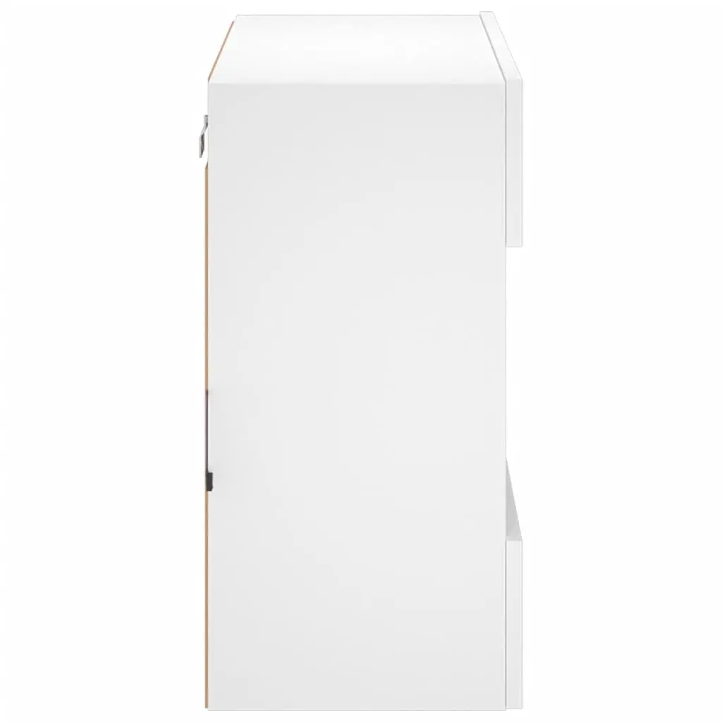 White TV Wall Cabinet Floating Shelves RGB LED Lights Media Unit Storage