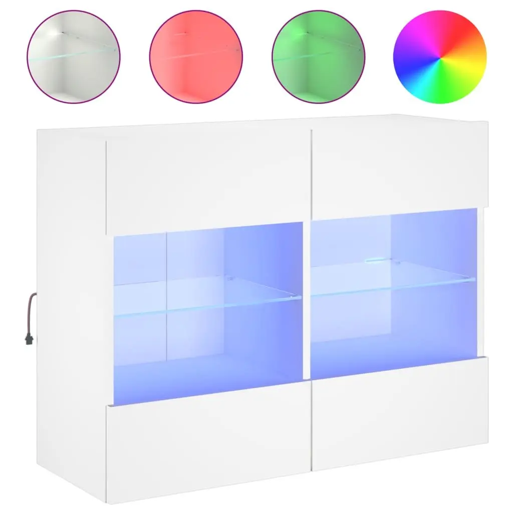 Wall-Mounted Media Storage Unit White Engineered Wood TV Cabinet with RGB LED Lights 785x30x605cm