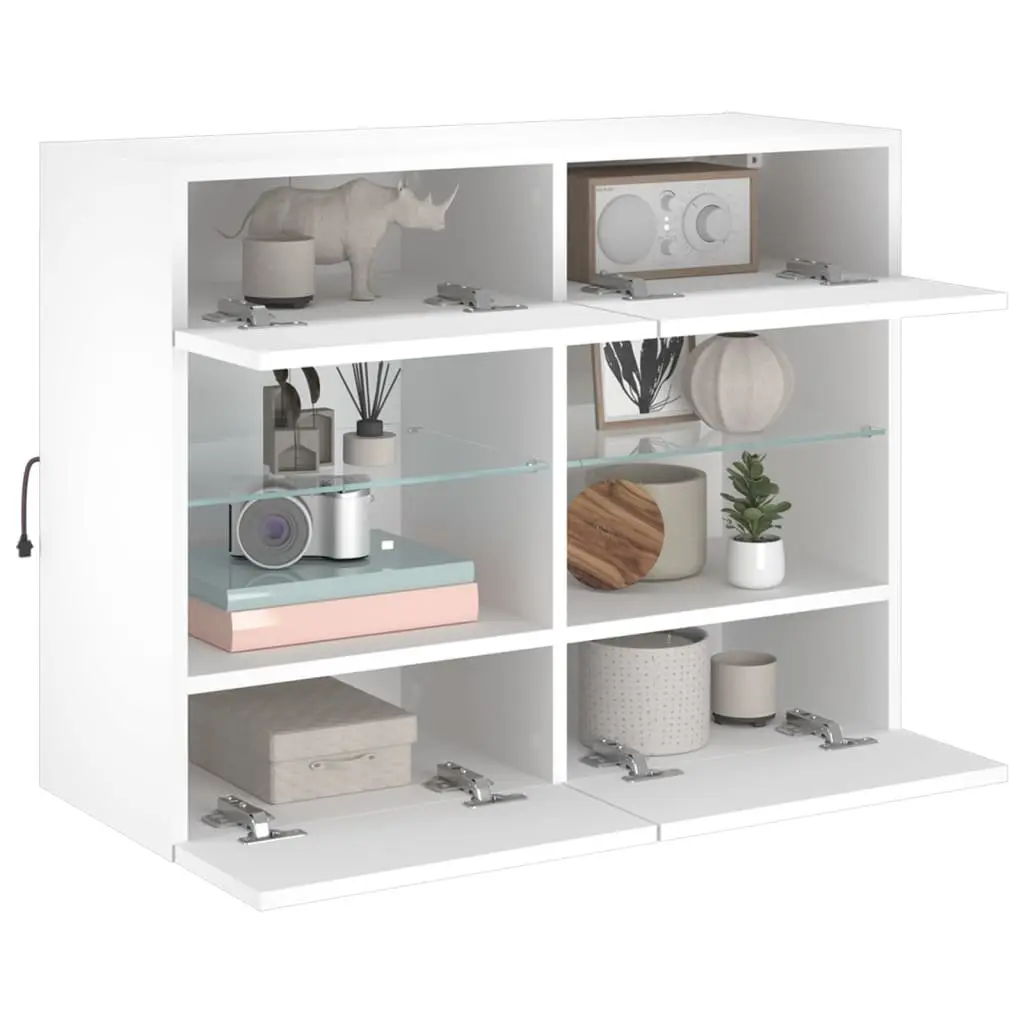 Wall-Mounted Media Storage Unit White Engineered Wood TV Cabinet with RGB LED Lights 785x30x605cm