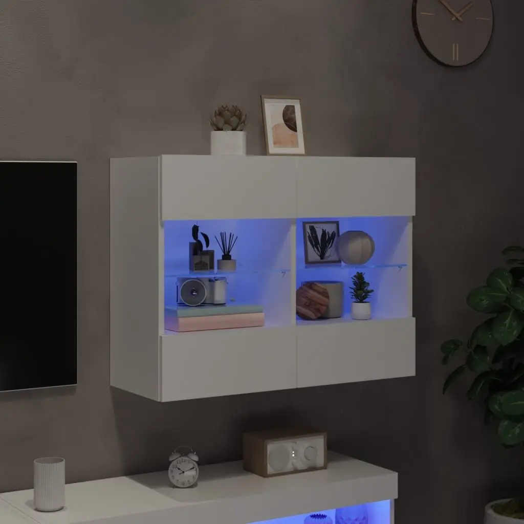 Wall-Mounted Media Storage Unit White Engineered Wood TV Cabinet with RGB LED Lights 785x30x605cm