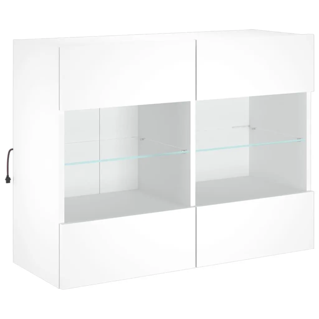 Wall-Mounted Media Storage Unit White Engineered Wood TV Cabinet with RGB LED Lights 785x30x605cm