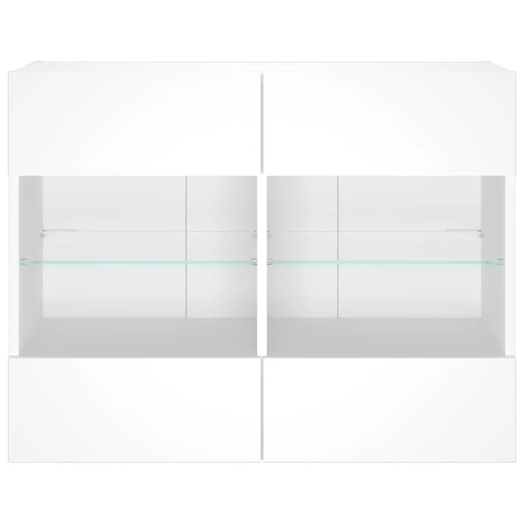 Wall-Mounted Media Storage Unit White Engineered Wood TV Cabinet with RGB LED Lights 785x30x605cm