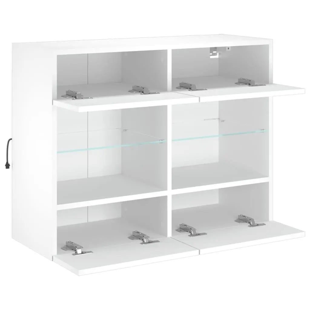 Wall-Mounted Media Storage Unit White Engineered Wood TV Cabinet with RGB LED Lights 785x30x605cm