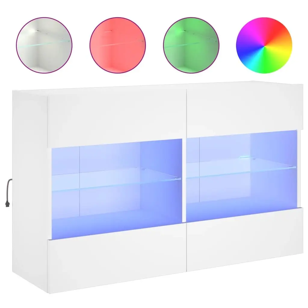 TV Cabinet Wall Mounted White Engineered Wood 98.5x30x60.5cm with RGB LED Lights and Floating Shelves