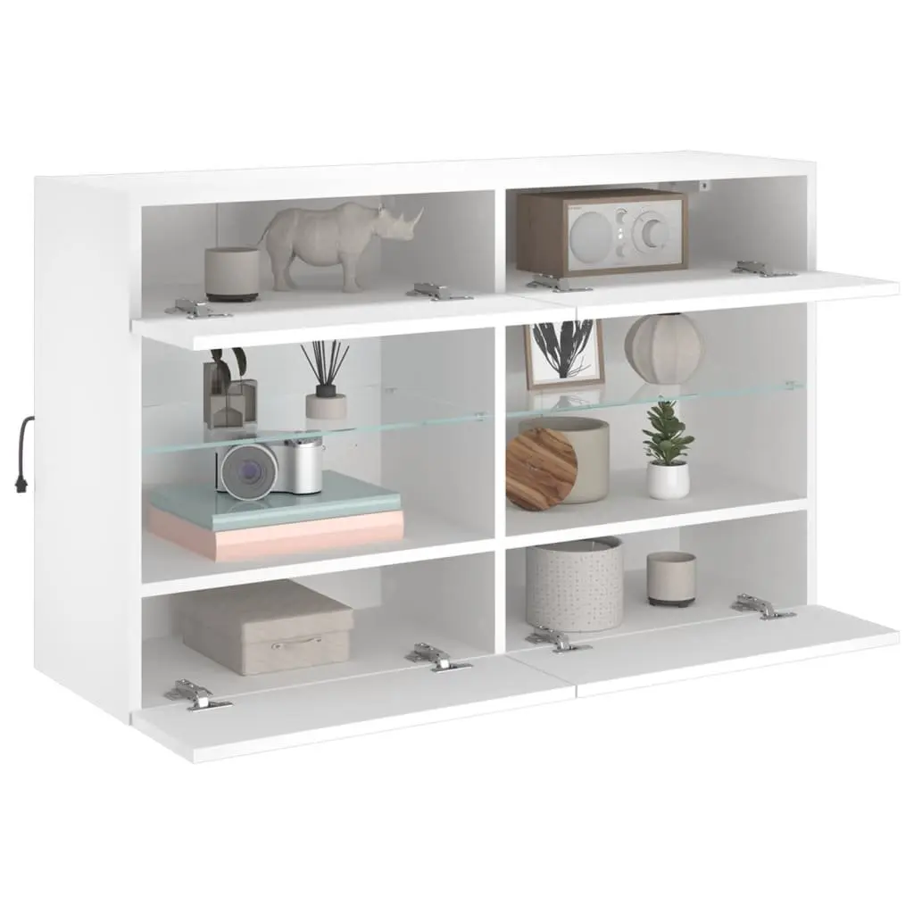 TV Cabinet Wall Mounted White Engineered Wood 98.5x30x60.5cm with RGB LED Lights and Floating Shelves