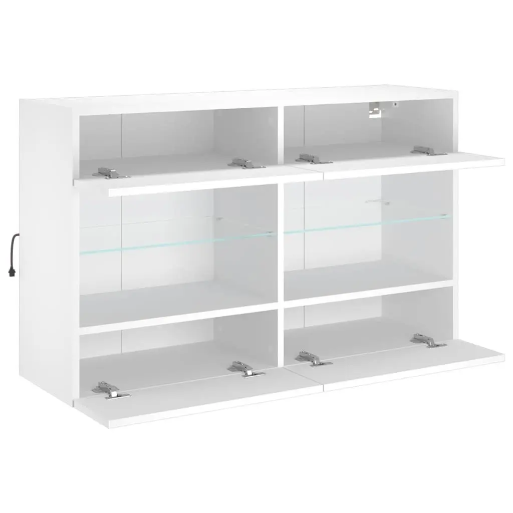 TV Cabinet Wall Mounted White Engineered Wood 98.5x30x60.5cm with RGB LED Lights and Floating Shelves
