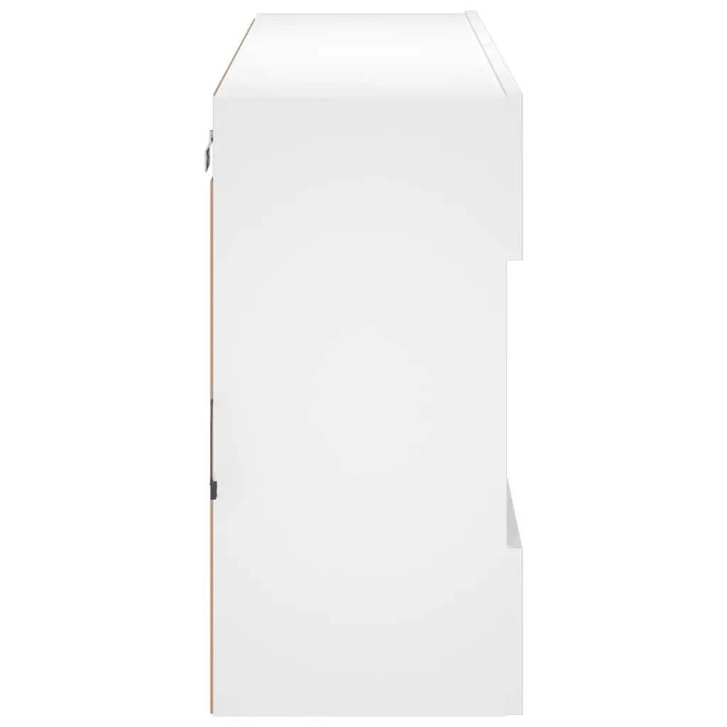 TV Cabinet Wall Mounted White Engineered Wood 98.5x30x60.5cm with RGB LED Lights and Floating Shelves