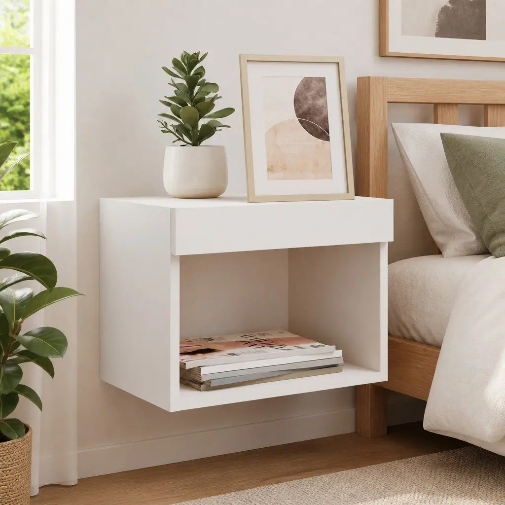Wall-mounted Bedside Cabinet Engineered Wood White with RGB LED Lights