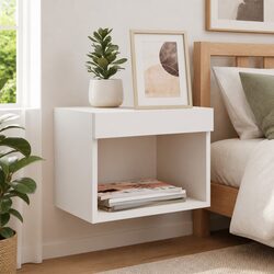 Wall-mounted Bedside Cabinet with RGB LED Lights Storage White