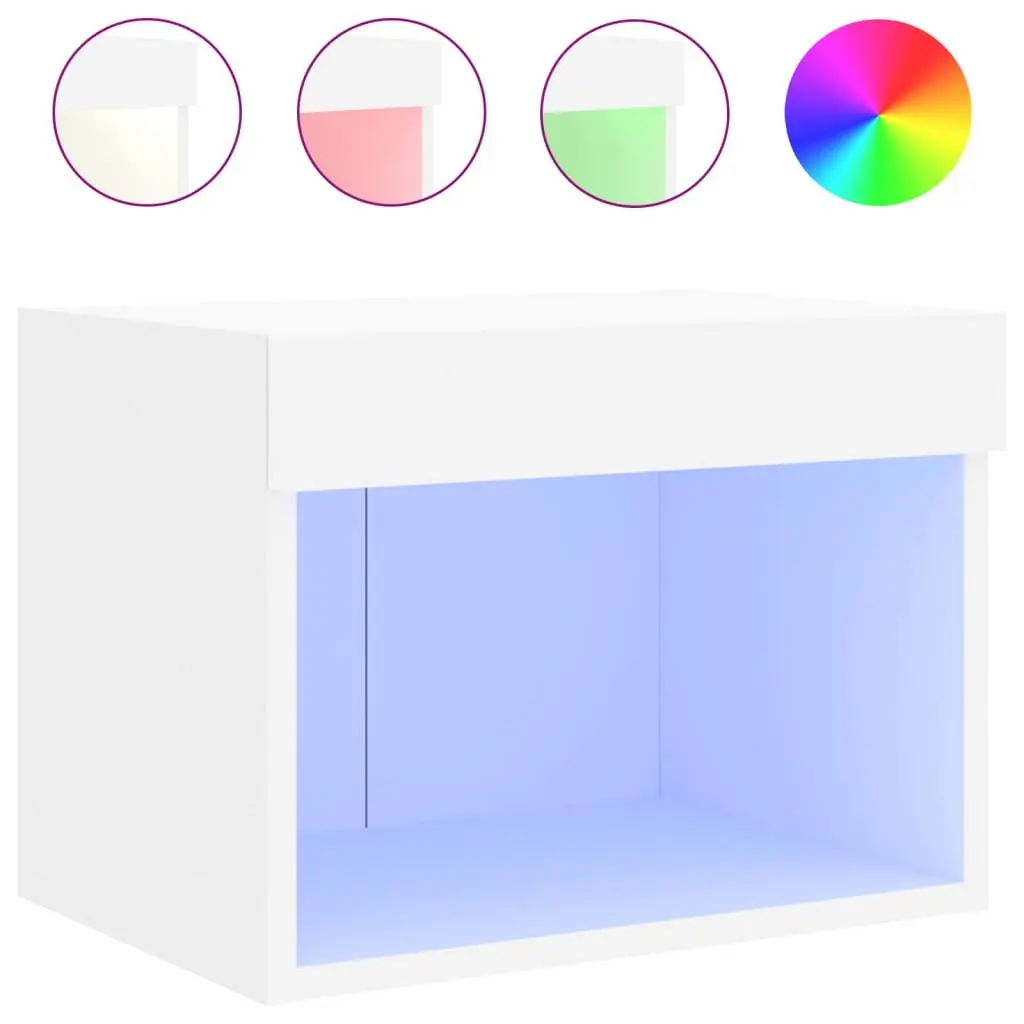 Wall-mounted Bedside Cabinet Engineered Wood White with RGB LED Lights