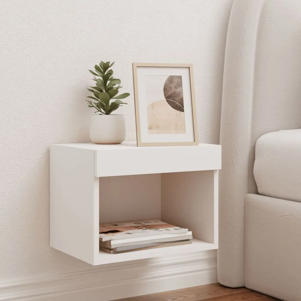 Wall-mounted Bedside Cabinet Engineered Wood White with RGB LED Lights