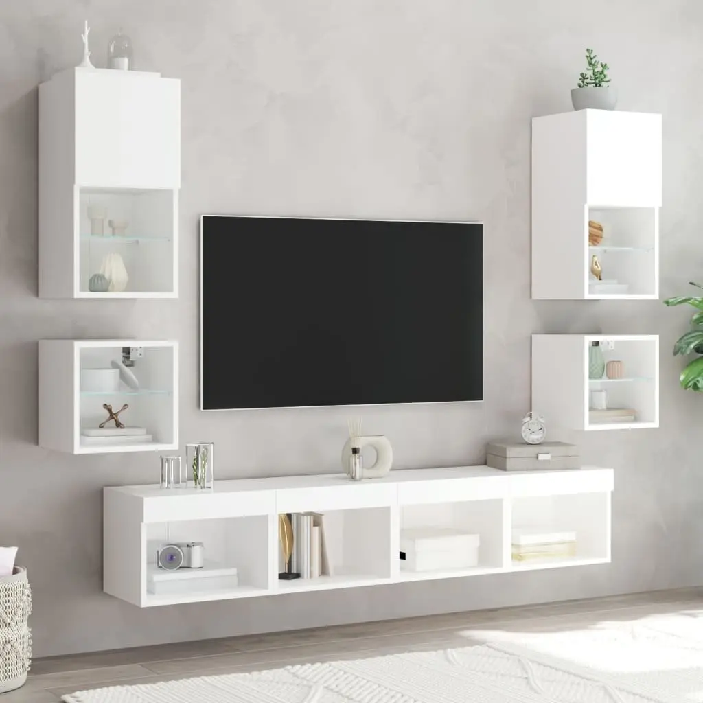 Wall-mounted Bedside Cabinet Engineered Wood White with RGB LED Lights