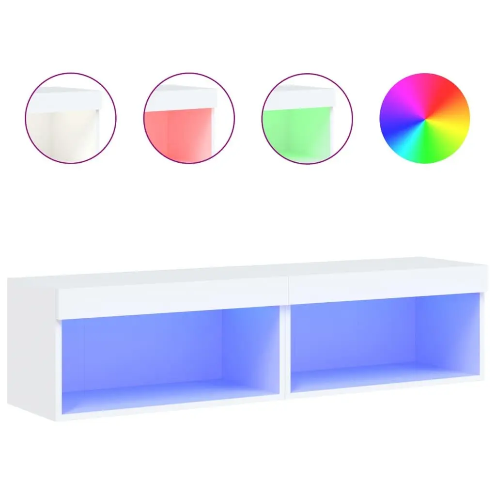TV Cabinets Engineered Wood Wall-Mounted Storage Units 60x30x30cm White 2 Piece with RGB LED Lights