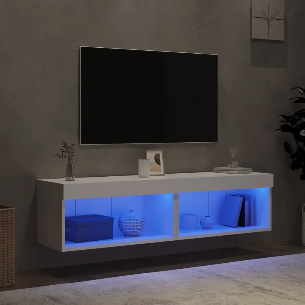 TV Cabinets Engineered Wood Wall-Mounted Storage Units 60x30x30cm White 2 Piece with RGB LED Lights