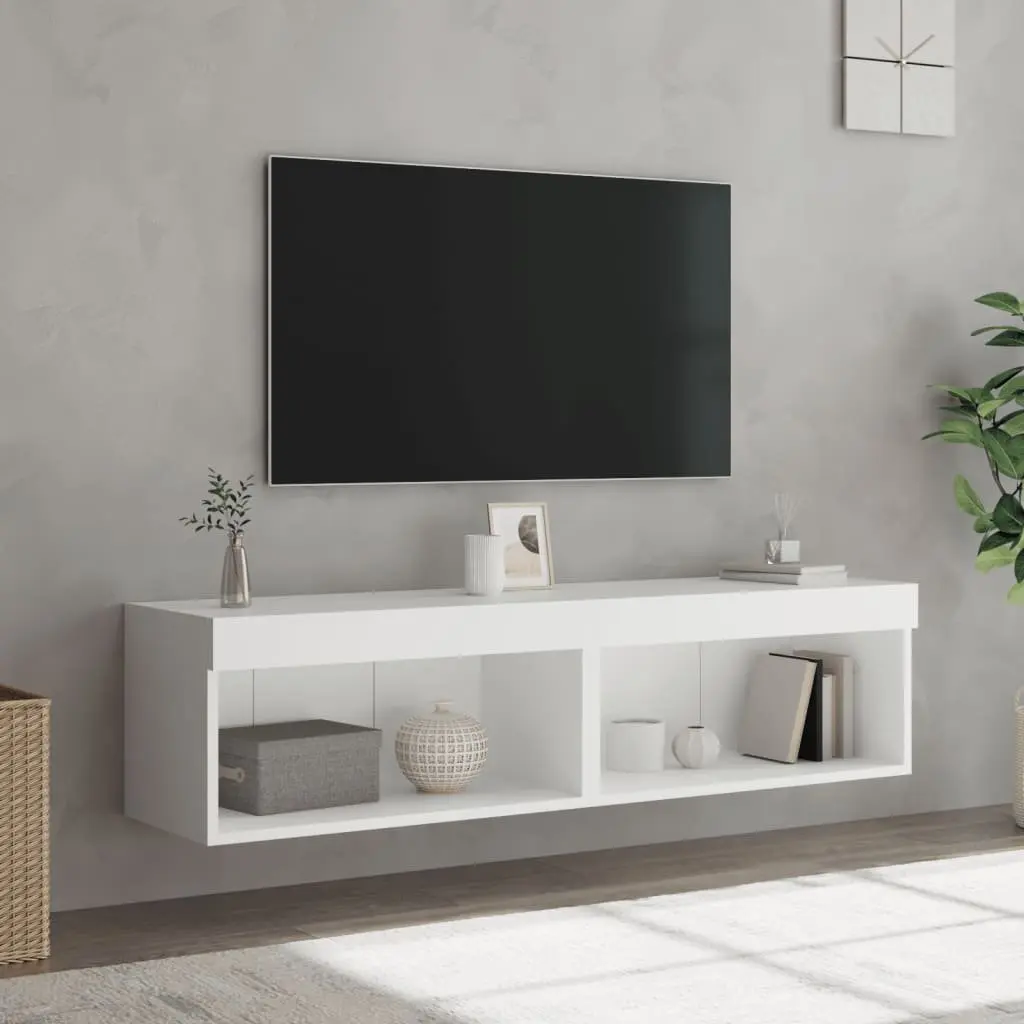 TV Cabinets Engineered Wood Wall-Mounted Storage Units 60x30x30cm White 2 Piece with RGB LED Lights