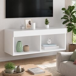 Functional White TV Cabinet with RGB LED Lights for Your Home