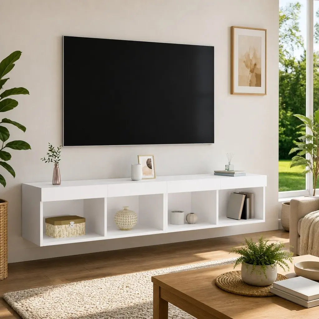 Wall-Mounted TV Cabinet with LED Lights for Home Use