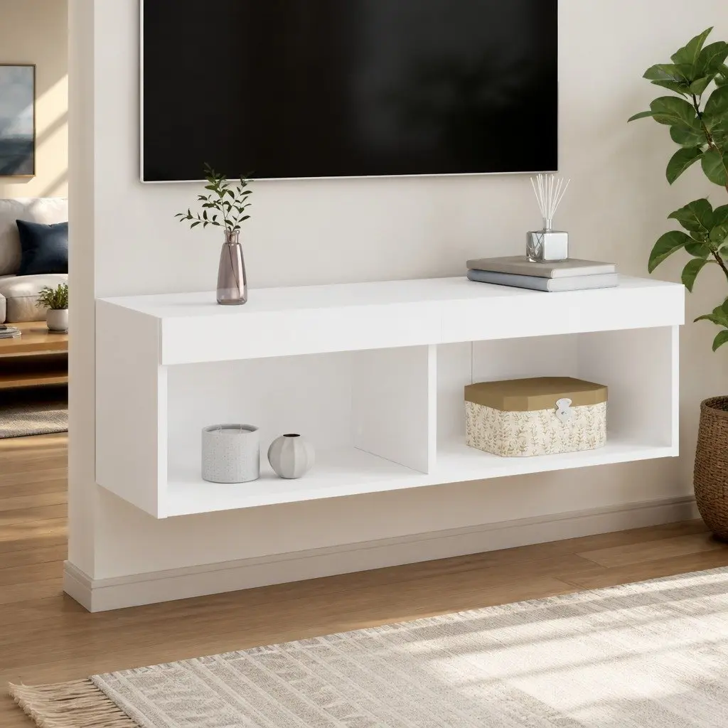 TV Cabinet Engineered Wood Wall-Mounted Media Storage Unit White 100x30x30cm