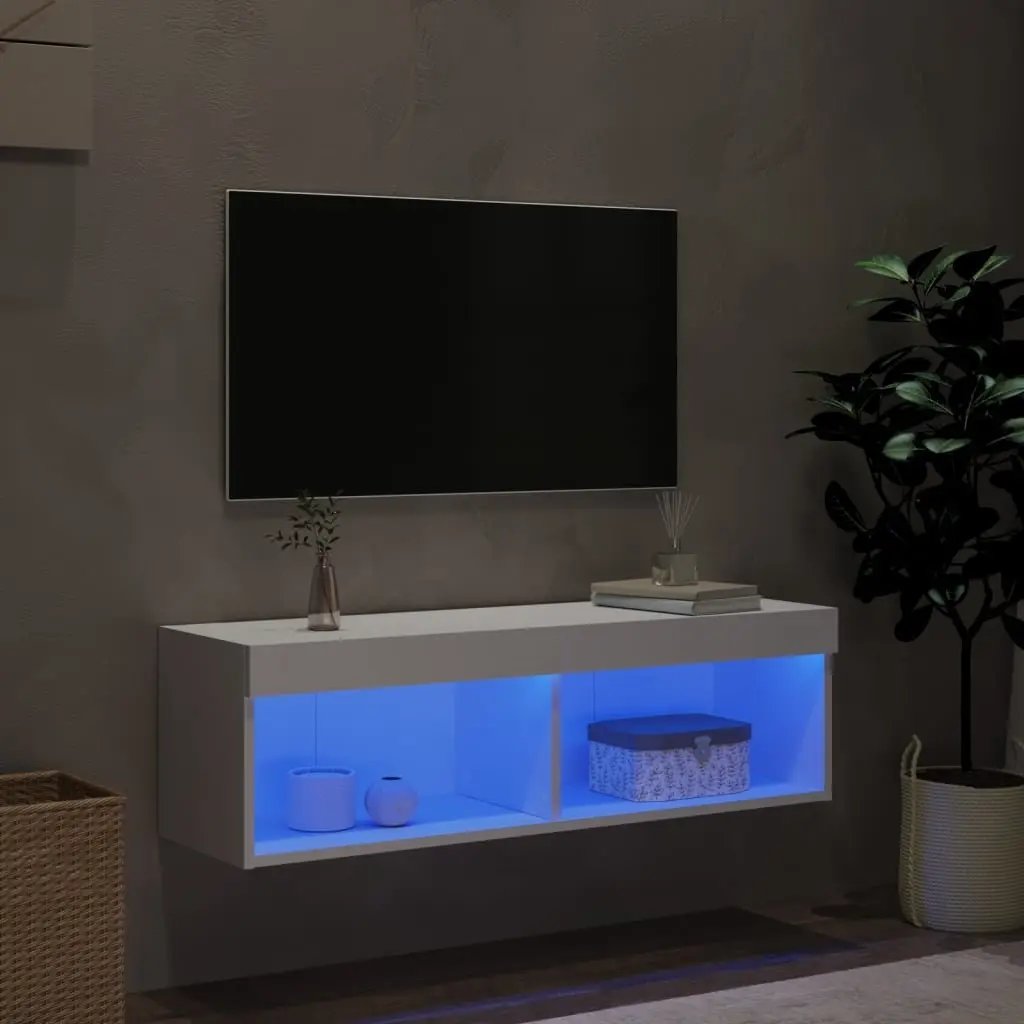TV Cabinet Engineered Wood Wall-Mounted Media Storage Unit White 100x30x30cm