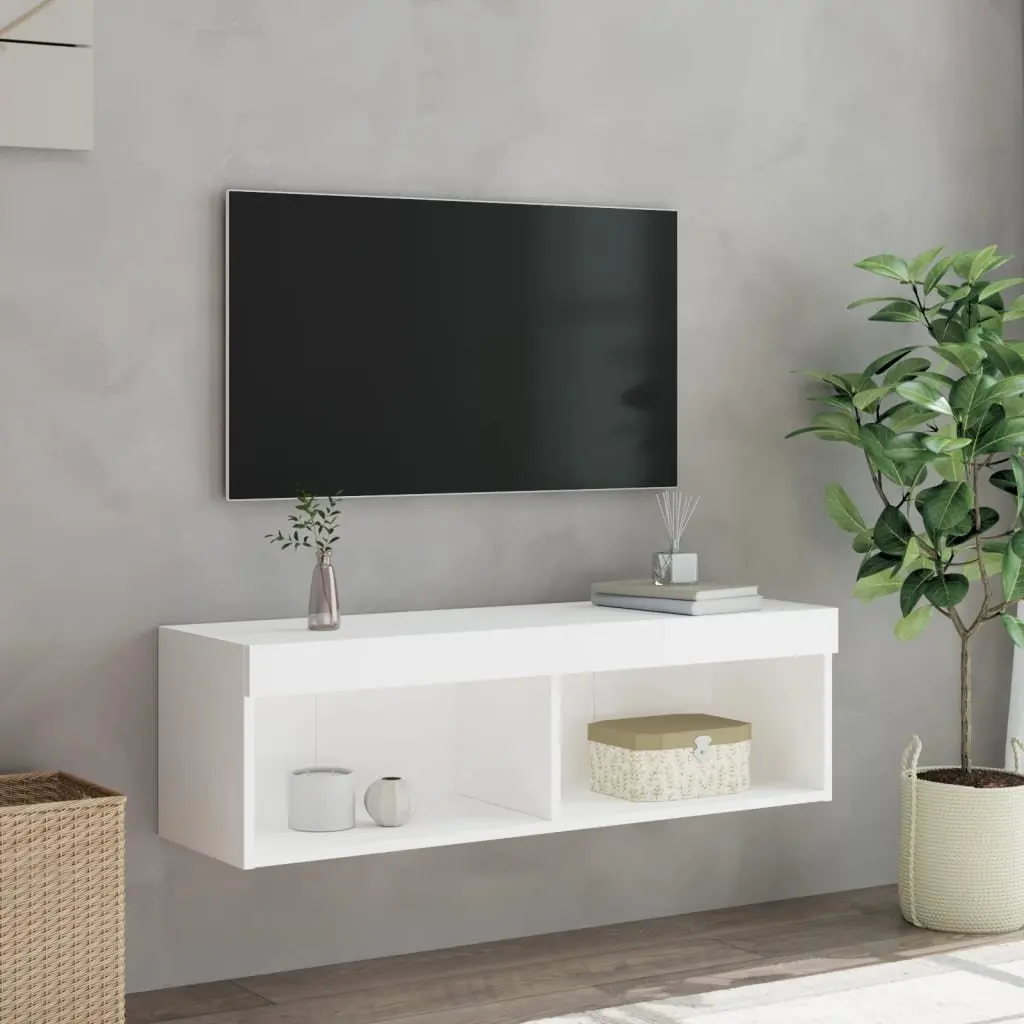 TV Cabinet Engineered Wood Wall-Mounted Media Storage Unit White 100x30x30cm