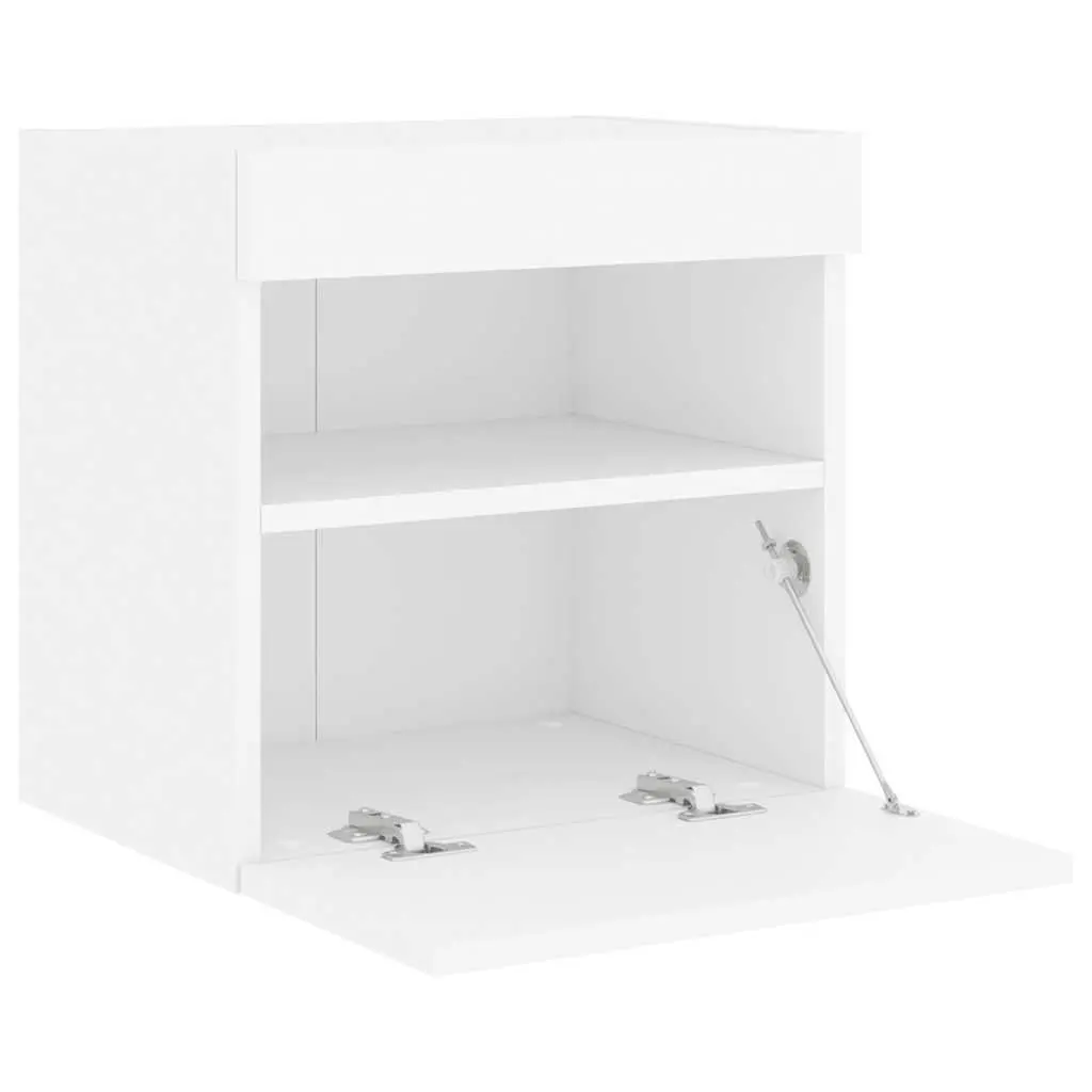 TV Wall Cabinets with RGB LED Lights 2pc White Floating Storage Unit