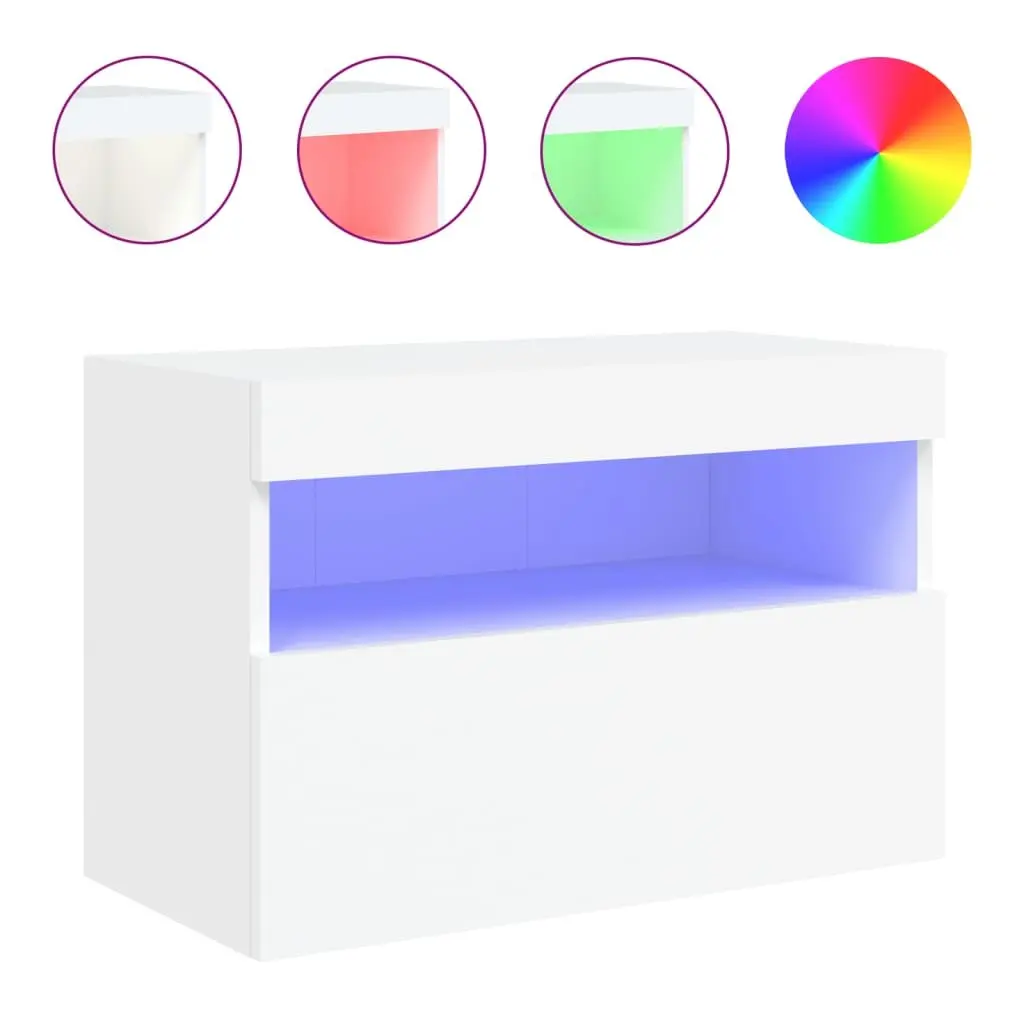 TV Wall Cabinet Engineered Wood 60x30x40 cm White Floating Media Unit RGB LED Lights
